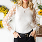 SOSPRING Full Size Textured Applique Long Sleeve Blouse