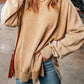 Malibu Dreams Full Size Dropped Shoulder Round Neck Long Sleeve Blouse