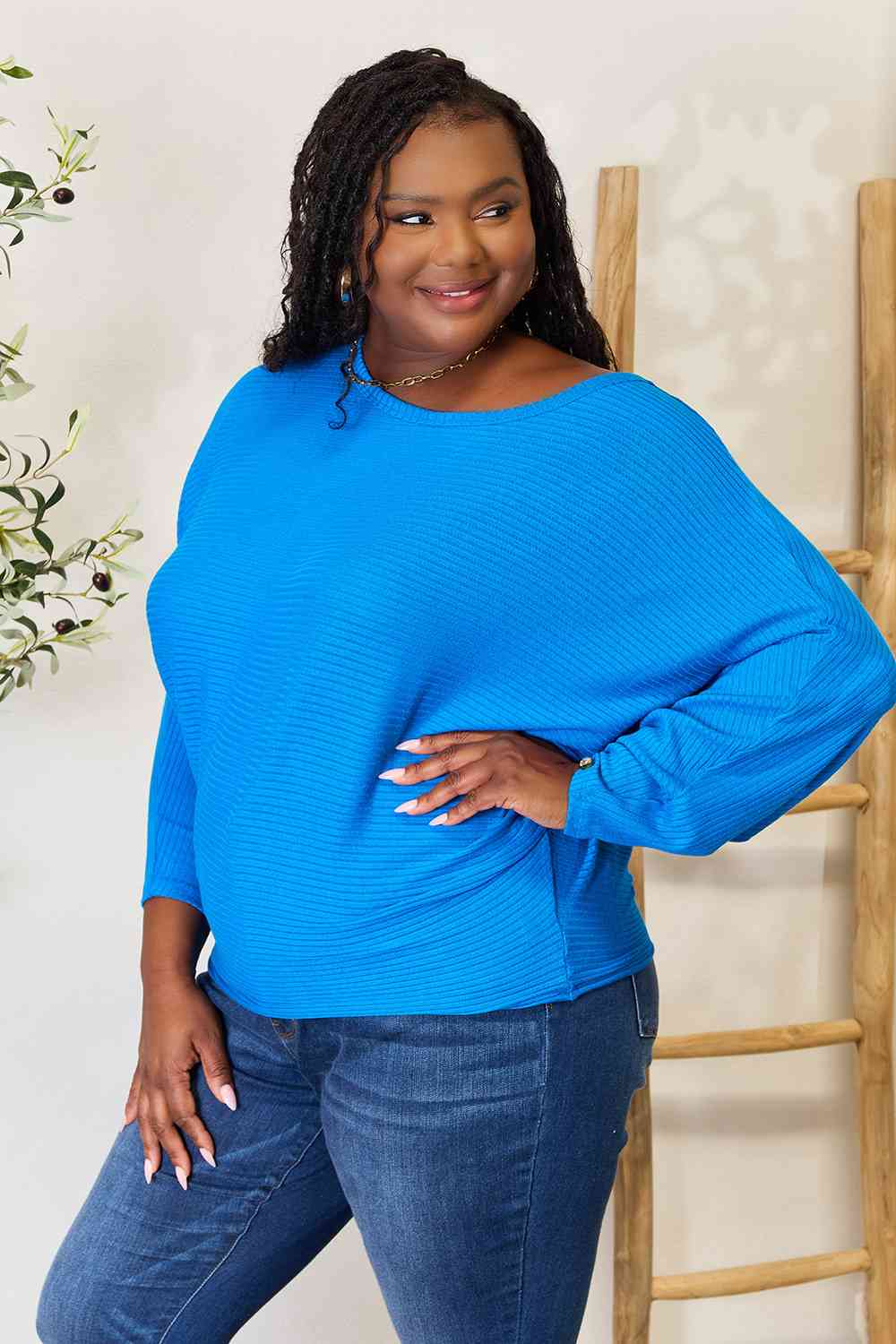 Zenana Full Size Round Neck Batwing Sleeve Blouse *