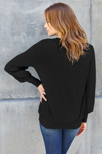 Basic Bae Full Size V-Neck Lantern Sleeve Blouse *