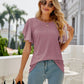 Full Size Eyelet Flutter Sleeve Round Neck Top