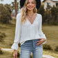 Full Size V-Neck Flounce Sleeve Blouse