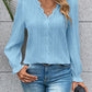 V-Neck Lace Detail Flounce Sleeve Blouse