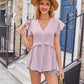 Full Size Buttoned V-Neck Ruffle Trim Top
