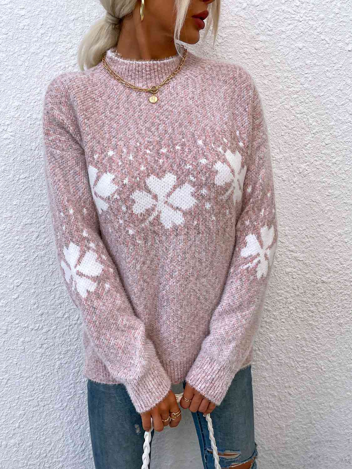 Four Leaf Clover Mock Neck Sweater