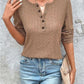 Openwork Half Button Long Sleeve Blouse