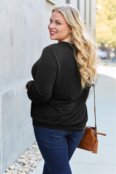 Basic Bae Full Size V-Neck Lantern Sleeve Blouse *