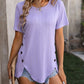 Decorative Button Round Neck Short Sleeve Blouse