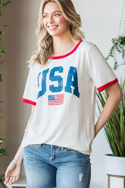 Heimish Full Size USA Contrast Trim Short Sleeve T-Shirt *