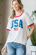 Heimish Full Size USA Contrast Trim Short Sleeve T-Shirt *