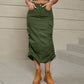 Women's Full Size Drawstring Ruched Slit Denim Midi Skirt