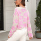 Malibu Dreams Round Neck Flower Pattern Dropped Shoulder Pullover Sweater