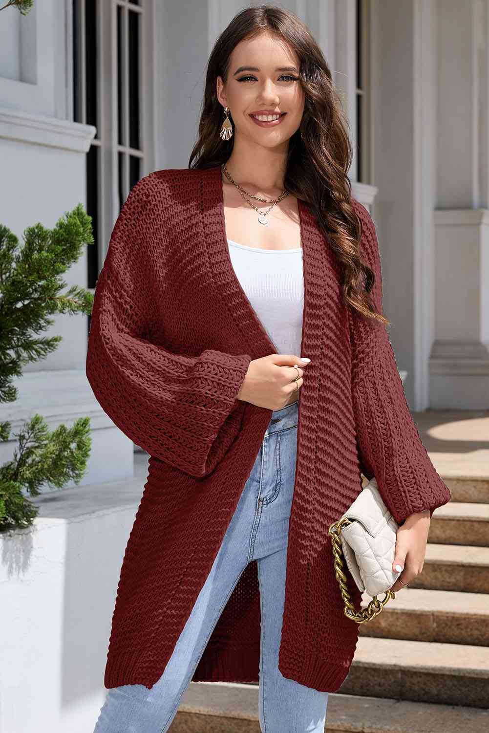 Full Size Open Front Longline Cardigan