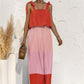 Full Size Color Block Tie Shoulder Tiered Sleeveless Dress