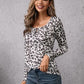 Leopard Quarter Snap Long Sleeve Blouse