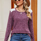 Eyelet Ribbed Round Neck Long Sleeve T-Shirt