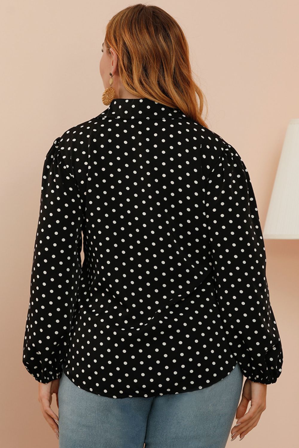 Women's Plus Size Polka Dot Balloon Sleeve Shirt