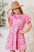 Double Take Short Flounce Sleeve Tiered Dress *