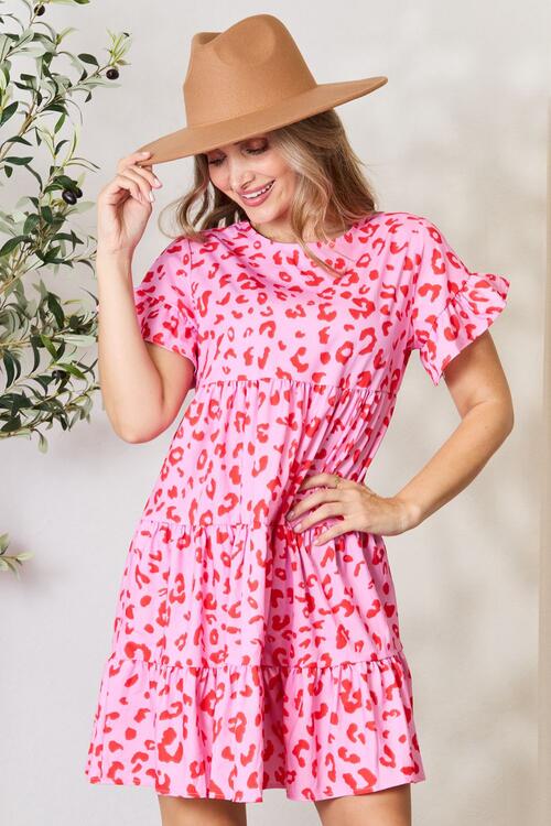 Double Take Short Flounce Sleeve Tiered Dress *