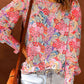 Floral Print Long Puff Sleeve Blouse