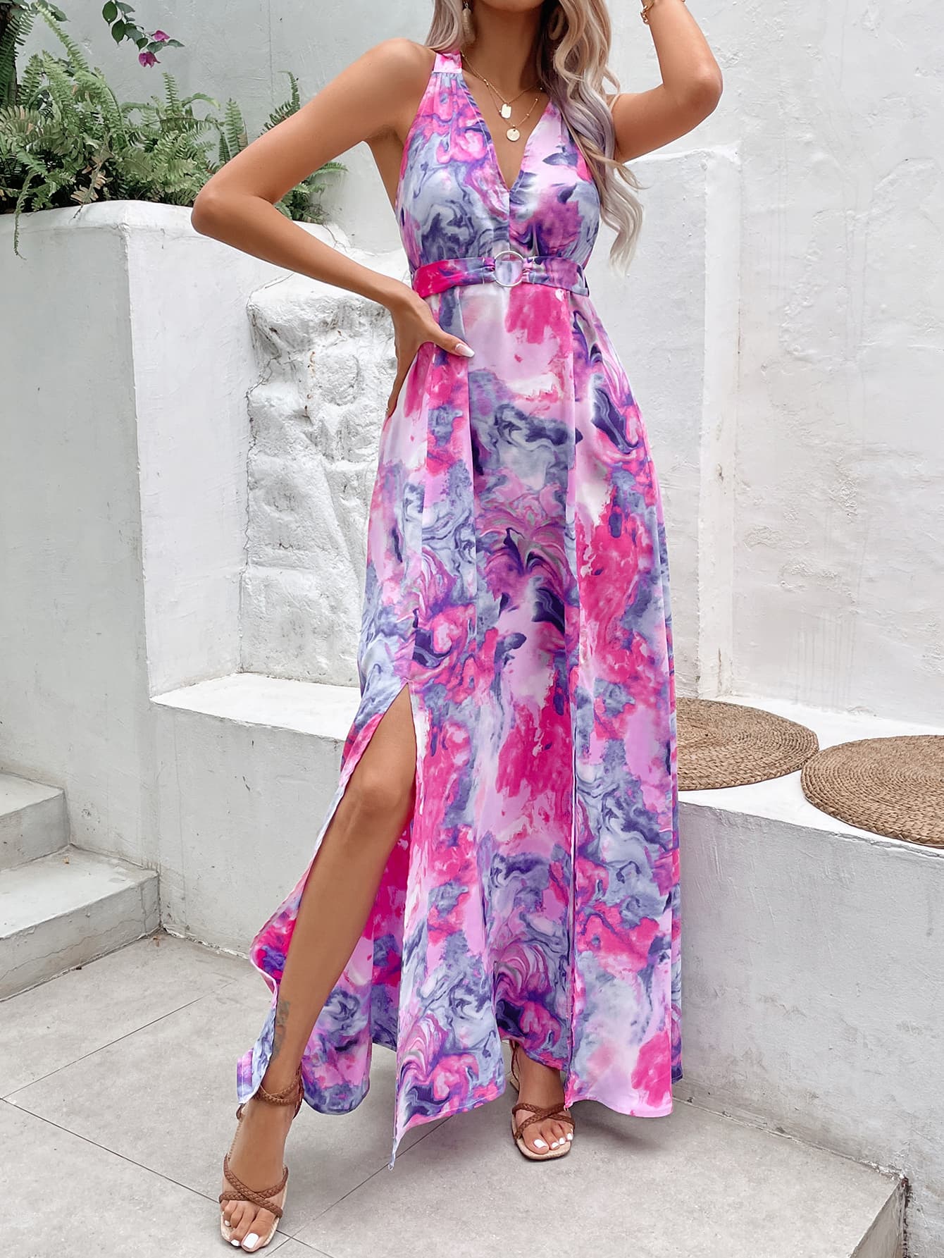 BOHOMIA Printed Open Back Slit Sleeveless Maxi Dress