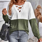 Full Size Two-Tone Crisscross Detail Sweatshirt