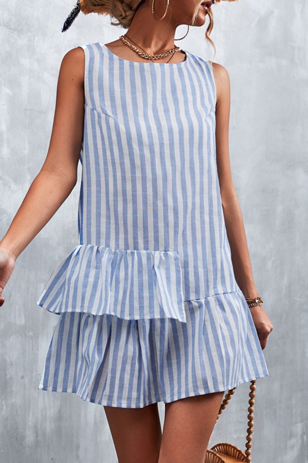 Women's Striped Layered Sleeveless Dress