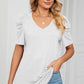 Heathered V-Neck Puff Sleeve T-Shirt