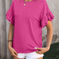 Ruffled Round Neck Short Sleeve Blouse