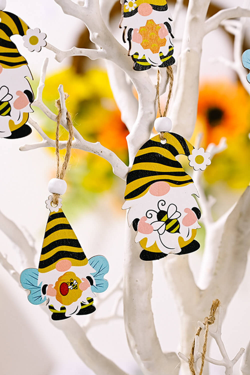 Hanging 3-Pack Bee Themed Wood Gnome Ornaments