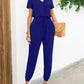 Short Sleeve V-Neck Jumpsuit with Pockets
