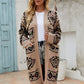 Pocketed Geometric Open Front Dropped Shoulder Cardigan