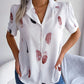 Feather Print Lapel Collar Puff Sleeve Shirt