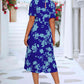Floral Puff Sleeve Ruffle Hem Midi Dress