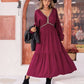 V-Neck Lantern Sleeve Ruffle Hem Dress