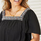 Double Take Black Contrast Square Neck Puff Sleeve Blouse