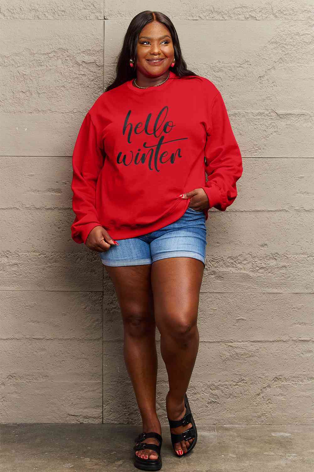 Simply Love SEASONAL Full Size HELLO WINTER Graphic Sweatshirt