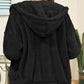 Drawstring Zip Up Hooded Plush Jacket