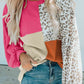 Full Size Color Block Leopard Round Neck Sweatshirt