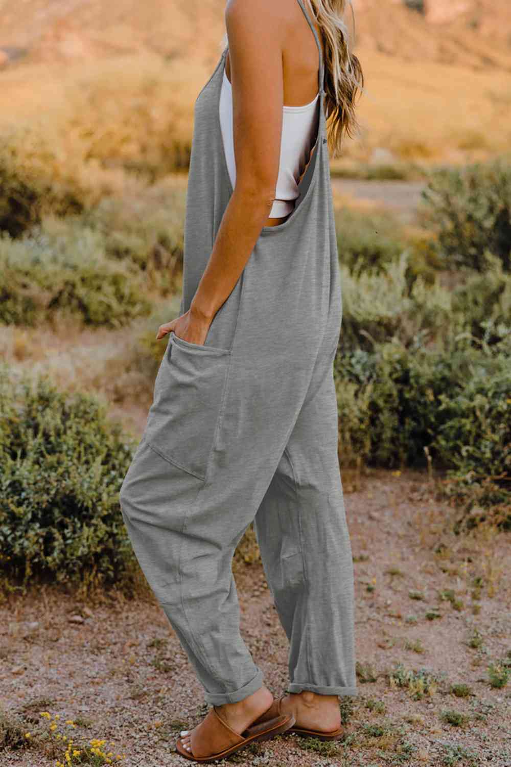Double Take Full Size V-Neck Sleeveless Jumpsuit with Pockets *