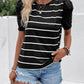 Striped Lace Detail Short Sleeve T-Shirt