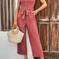 DuskJumpers Decorative Button Strapless Smocked Jumpsuit with Pockets