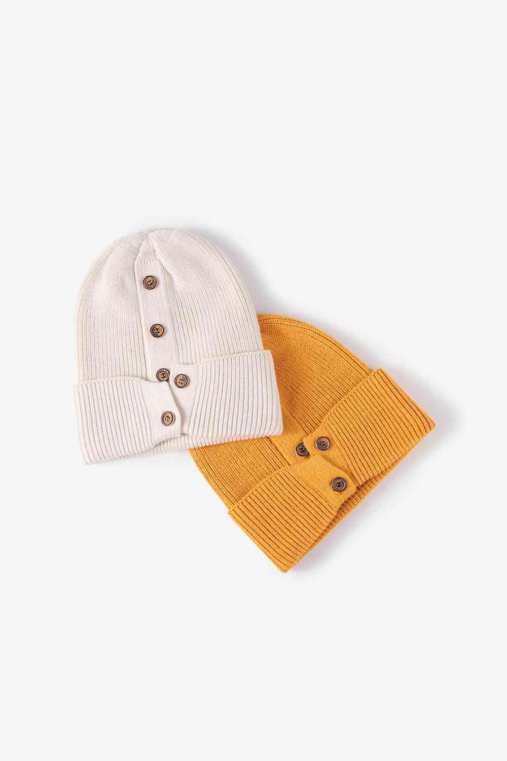 CHIC HATZ Button Detail Rib-Knit Hat Cuff Beanie