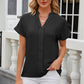 Notched Short Sleeve Blouse