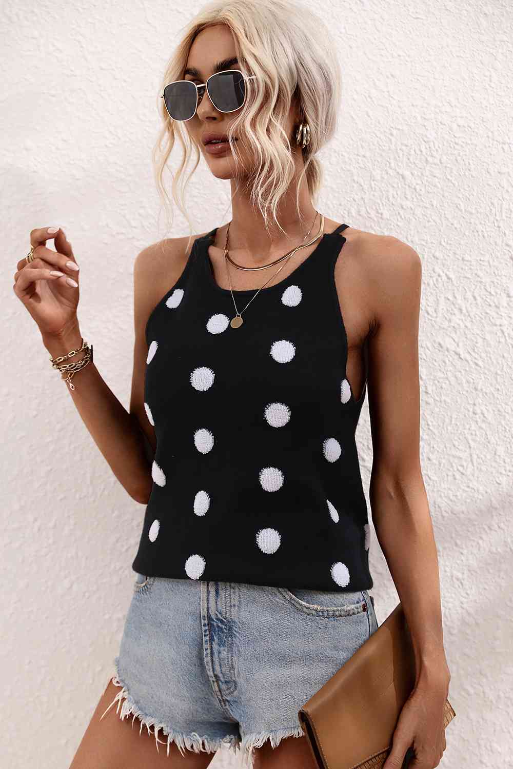 Polka Dot Round Neck Knit Tank