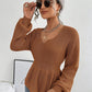 Notched Dropped Shoulder Knit Top
