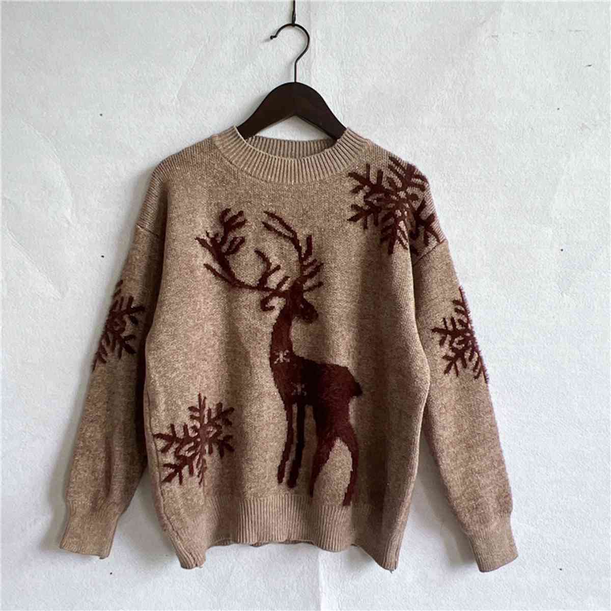 Christmas Reindeer and Snowflake Pattern Sweater