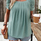 Eyelet Square Neck Puff Sleeve T-Shirt