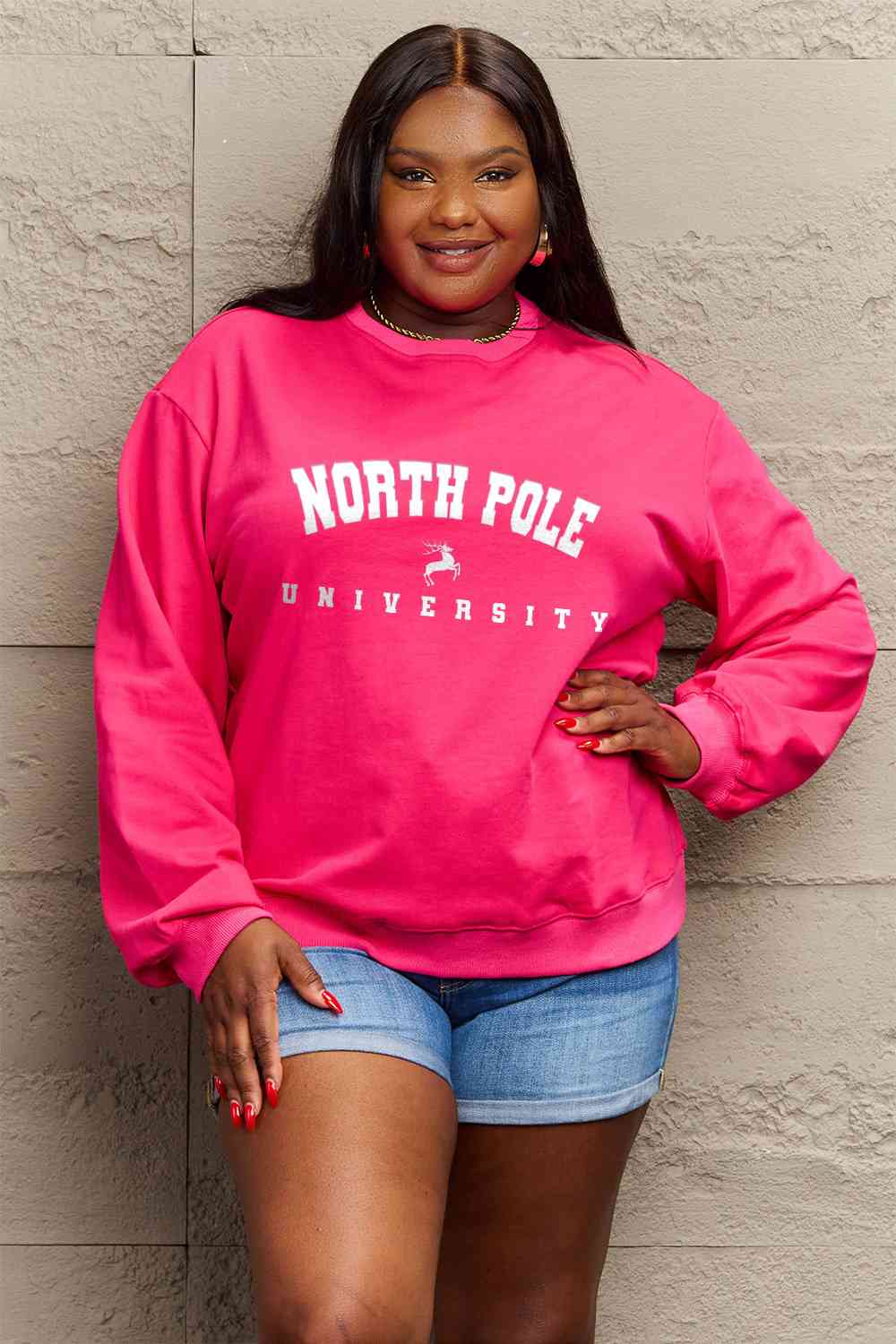 Simply Love Christmas Themed Full Size NORTH POLE UNIVERSITY Graphic Sweatshirt