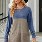 Color Block Round Neck Long Sleeve T-Shirt
